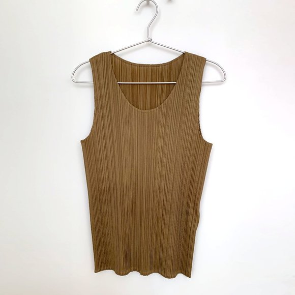 Issy Miyake Pleats Please Vintage Tank Top  - Tan/Caramel - Picture 1 of 5